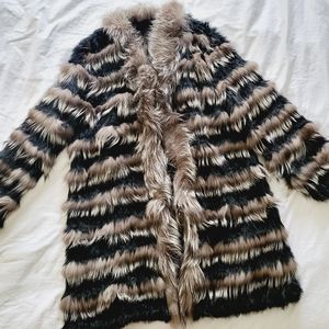 Handmade Silver Fox Rabbit Fur Cardigan Jacket